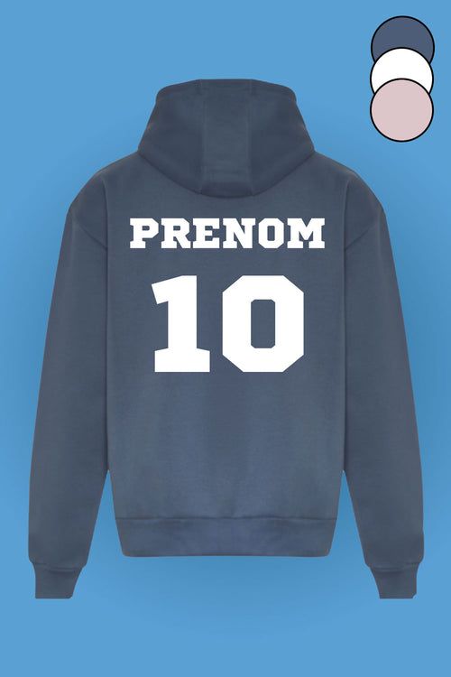 Sweat à capuche floqué d'un prénom et du numéro 10 dans le dos